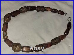 Ancient Carnelian and Antique Lost Wax Brass African Trade Bead Beaded Necklace
