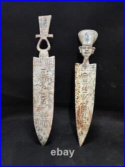 Ancient Egyptian Antique Pharaonic 2 Dagger With Carved Hieroglyphic Egyptian BC