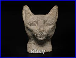 Ancient Egyptian Antiques Bastet Cat Head Statue Rare Granite Sacred Relic