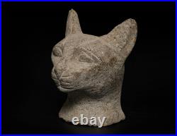 Ancient Egyptian Antiques Bastet Cat Head Statue Rare Granite Sacred Relic
