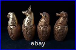 Ancient Egyptian Antiques Set 4 Canopic Jars Used at Mummification Process BC
