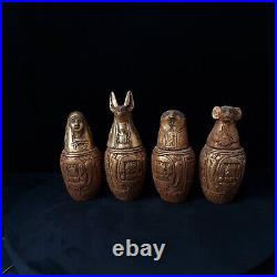 Ancient Egyptian Antiques Set 4 Canopic Jars Used at Mummification Process BC