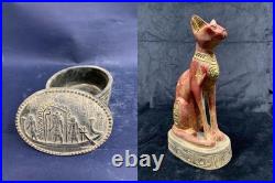 Ancient Egyptian Antiquities Box With Goddess Bastet Cat