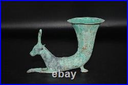 Ancient Near Eastern Parthian Empire Bronze Rhyton with Protome of Ibex