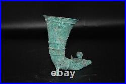 Ancient Old Near Eastern Decorated Bronze Rhyton with protome of an Animal
