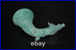 Ancient Old Near Eastern Decorated Bronze Rhyton with protome of an Animal