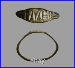 Ancient Roman Bronze Signet Ring Initial M Marcus Size 6 Authentic Antiquity COA