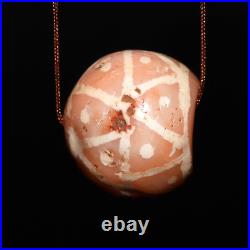 Ancient Round Etched Carnelian Bead in Excellent Condition Over 1500 Years Old