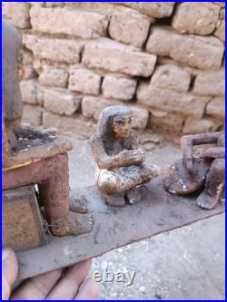 Ancient egyptian antique wooden figurine group depicting daily life social scene