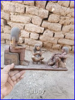 Ancient egyptian antique wooden figurine group depicting daily life social scene