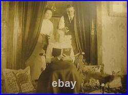 Antiqu Unusual Grandma Stuffed Post Mortem Fox Love Owl Violin Rppc Photo Wow