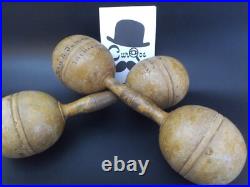 Antique 1.5lb Wooden Dumbbel Set Mt. Hermon School Crosley Hall Student Owned