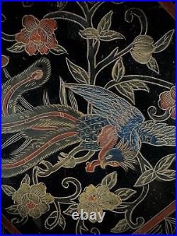 Antique 10 DC Traditional Chinese Black Lacquered Floral Motif Phoenix Storage