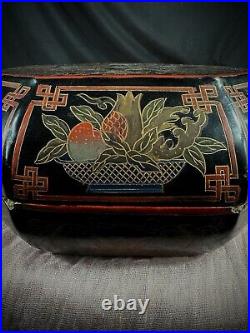 Antique 10 DC Traditional Chinese Black Lacquered Floral Motif Phoenix Storage