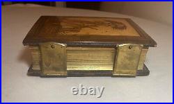Antique 1800's handmade inlaid marquetry wood brass photo album with photographs