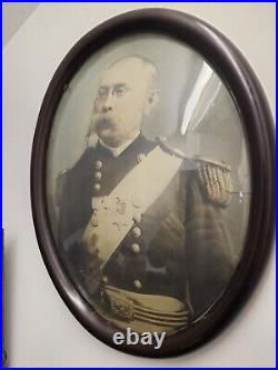 Antique 1800s ID'd Civil War Maj. General Oval Portrait Picture In Bubble Frame