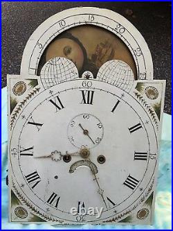 Antique 1827 Grandfather Clock Moon Dial Face Longcase British Flag 1800's Tall