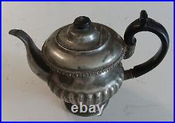 Antique 1830 Pewter Tea Pot, English Style, Repaired Wooden Handle Rare Comps