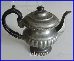 Antique 1830 Pewter Tea Pot, English Style, Repaired Wooden Handle Rare Comps