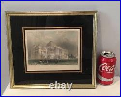 Antique 1838 Engraving Print Principal Front Of The Capitol Washington Framed