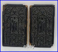 Antique 1847 Holy Bible Book Ends Ornate Christ Relief withSection from Peter