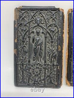 Antique 1847 Holy Bible Book Ends Ornate Christ Relief withSection from Peter