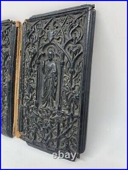 Antique 1847 Holy Bible Book Ends Ornate Christ Relief withSection from Peter