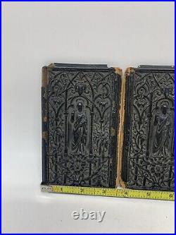 Antique 1847 Holy Bible Book Ends Ornate Christ Relief withSection from Peter