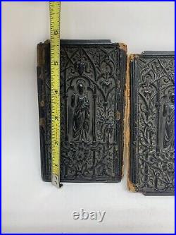 Antique 1847 Holy Bible Book Ends Ornate Christ Relief withSection from Peter