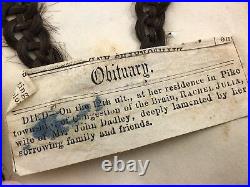 Antique 1860 Victorian Mourning Mori Token Scrapbook Hair Art Civil War Soldier