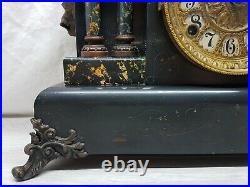Antique 1880s Seth Thomas Clock Wind Up Mantel Adamantine Lion 4 Column WORKING