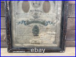 Antique 1881 Framed German Marriage Fraktur Certificate