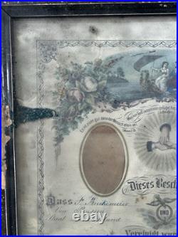 Antique 1881 Framed German Marriage Fraktur Certificate