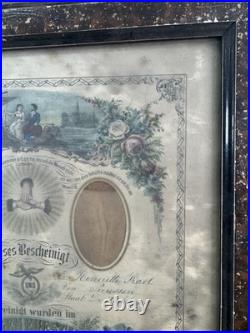 Antique 1881 Framed German Marriage Fraktur Certificate