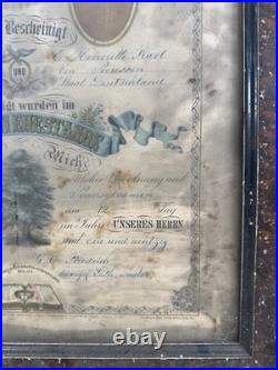 Antique 1881 Framed German Marriage Fraktur Certificate