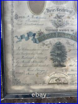 Antique 1881 Framed German Marriage Fraktur Certificate
