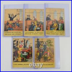 Antique 1882 Complete 5 Card Set Sammis & Latham Trade Cards Church Fight