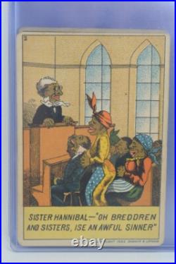 Antique 1882 Complete 5 Card Set Sammis & Latham Trade Cards Church Fight