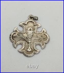 Antique 1895 Silver Christian Religious Signed Charm Pendant 4.4g 37.5mm