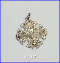 Antique 1895 Silver Christian Religious Signed Charm Pendant 4.4g 37.5mm
