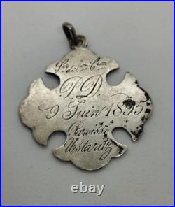 Antique 1895 Silver Christian Religious Signed Charm Pendant 4.4g 37.5mm
