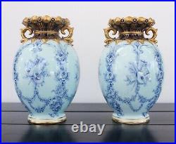 Antique 1896 Royal Crown Derby Cobalt Garland Gilt Hand Painted Porcelain Vases