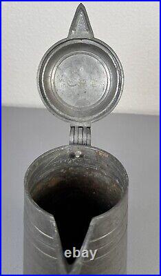 Antique 18th Century German Engraved Tulips Pewter Flagon Tankard Stein with Lid