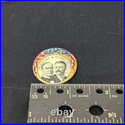 Antique 1900 McKinley & Roosevelt Pin Campaign Button 1.25 Whitehead & Hoag Co