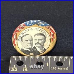 Antique 1900 McKinley & Roosevelt Pin Campaign Button 1.25 Whitehead & Hoag Co