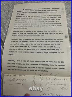 Antique 1901 Indianola MS Citizen Resolution President McKinley Assassination