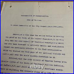 Antique 1901 Taunton MA Council Resolution on President McKinley Assassination