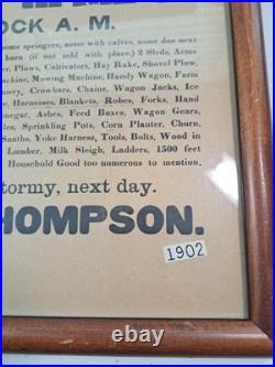 Antique 1902 Framed AUCTION Poster 230 Acres 2 Miles From Flat Rock Or Bates Pla