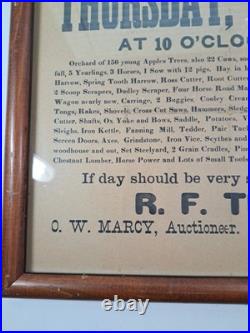 Antique 1902 Framed AUCTION Poster 230 Acres 2 Miles From Flat Rock Or Bates Pla