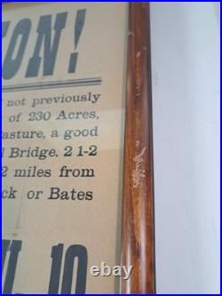 Antique 1902 Framed AUCTION Poster 230 Acres 2 Miles From Flat Rock Or Bates Pla